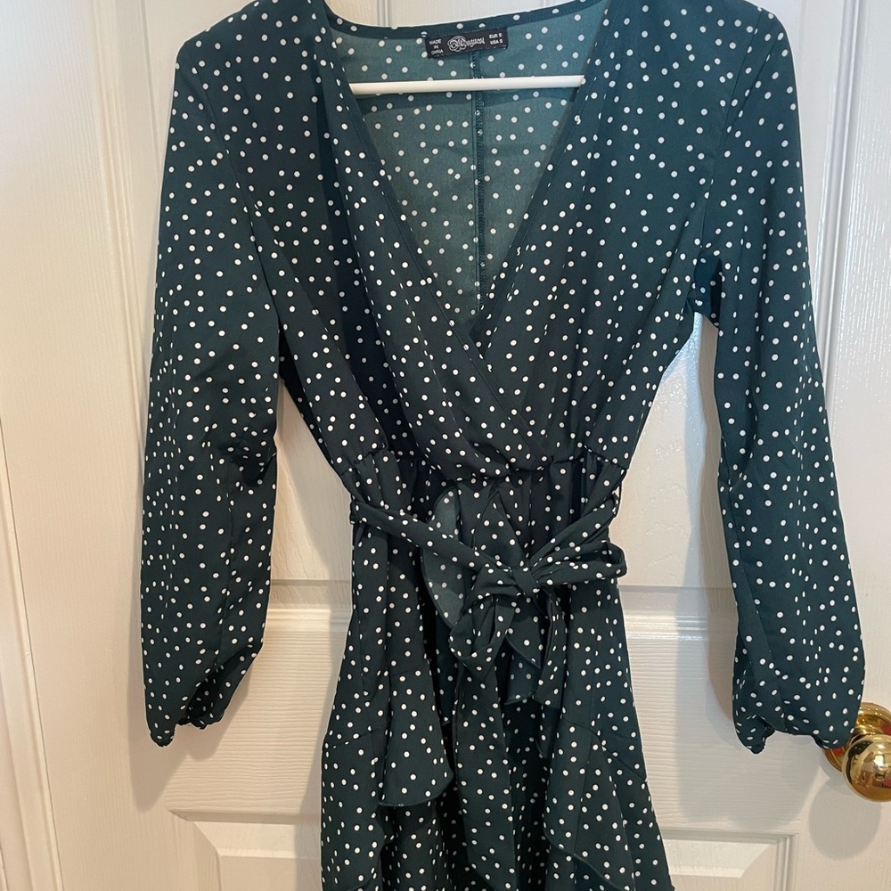 Green polka dot dress